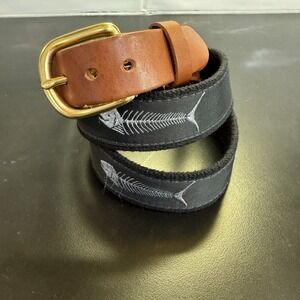 Leather Man LTD Mens Top Grain Leather Belt Fish Skeletons Handmade In USA 36